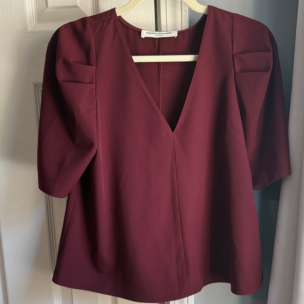 Amanda Uprichard Deep Burgundy V-Neck Blouse